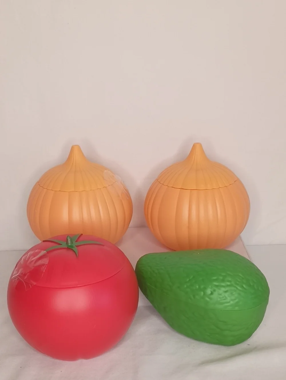 Bundle of 4 Fruit & Vegetable Shaped Storage Containers –Onion, Tomato & Avocado